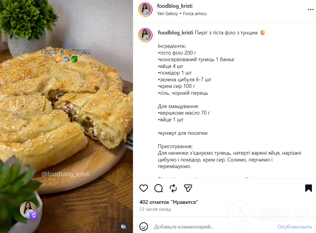 Рецепт сытного пирога из теста фило