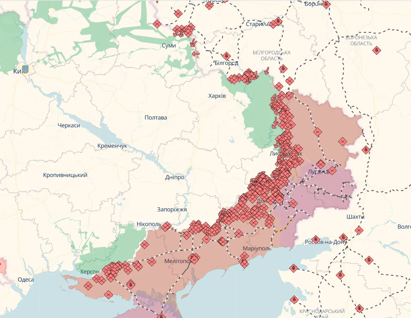 Карта войны в Украине.