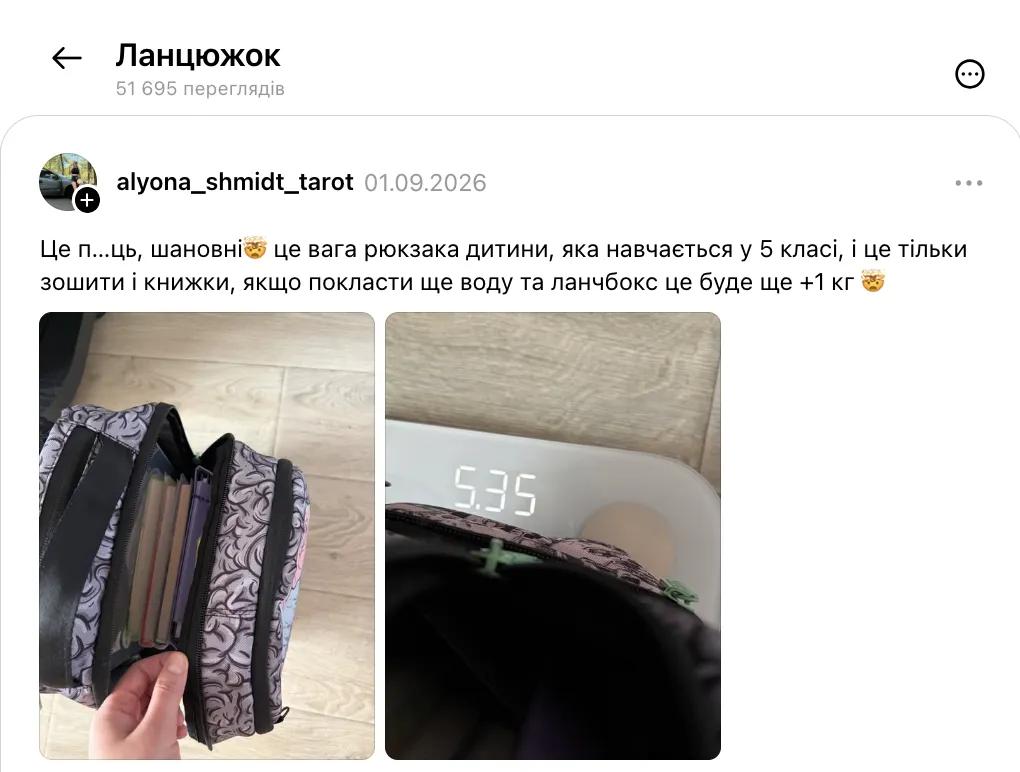Сколько весит рюкзак пятиклассницы