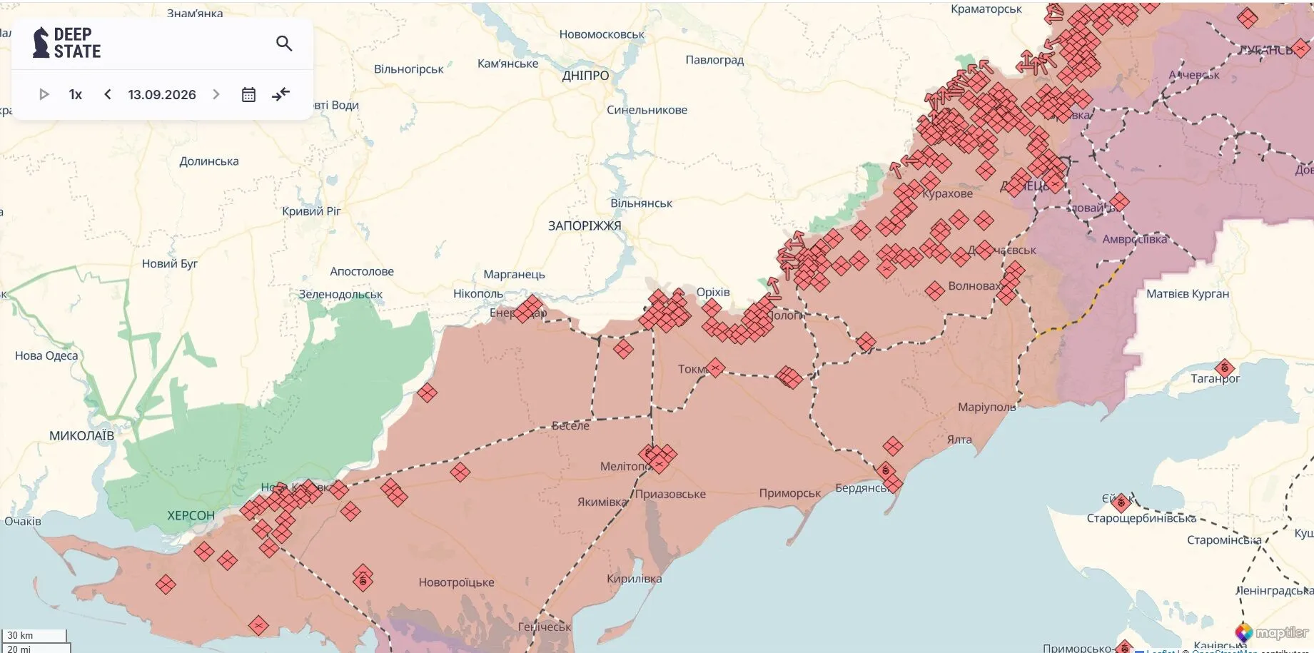 Карта боевых действий, юг материковой Украины.
