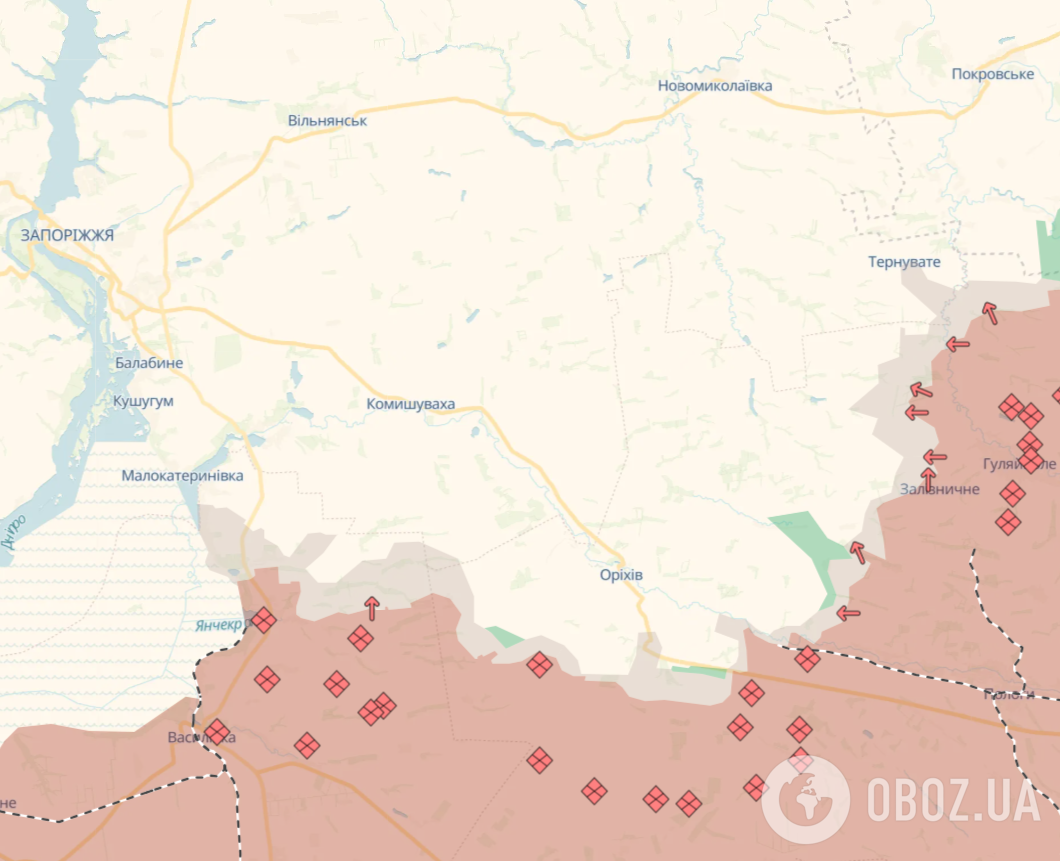 Линия фронта под Запорожьем.