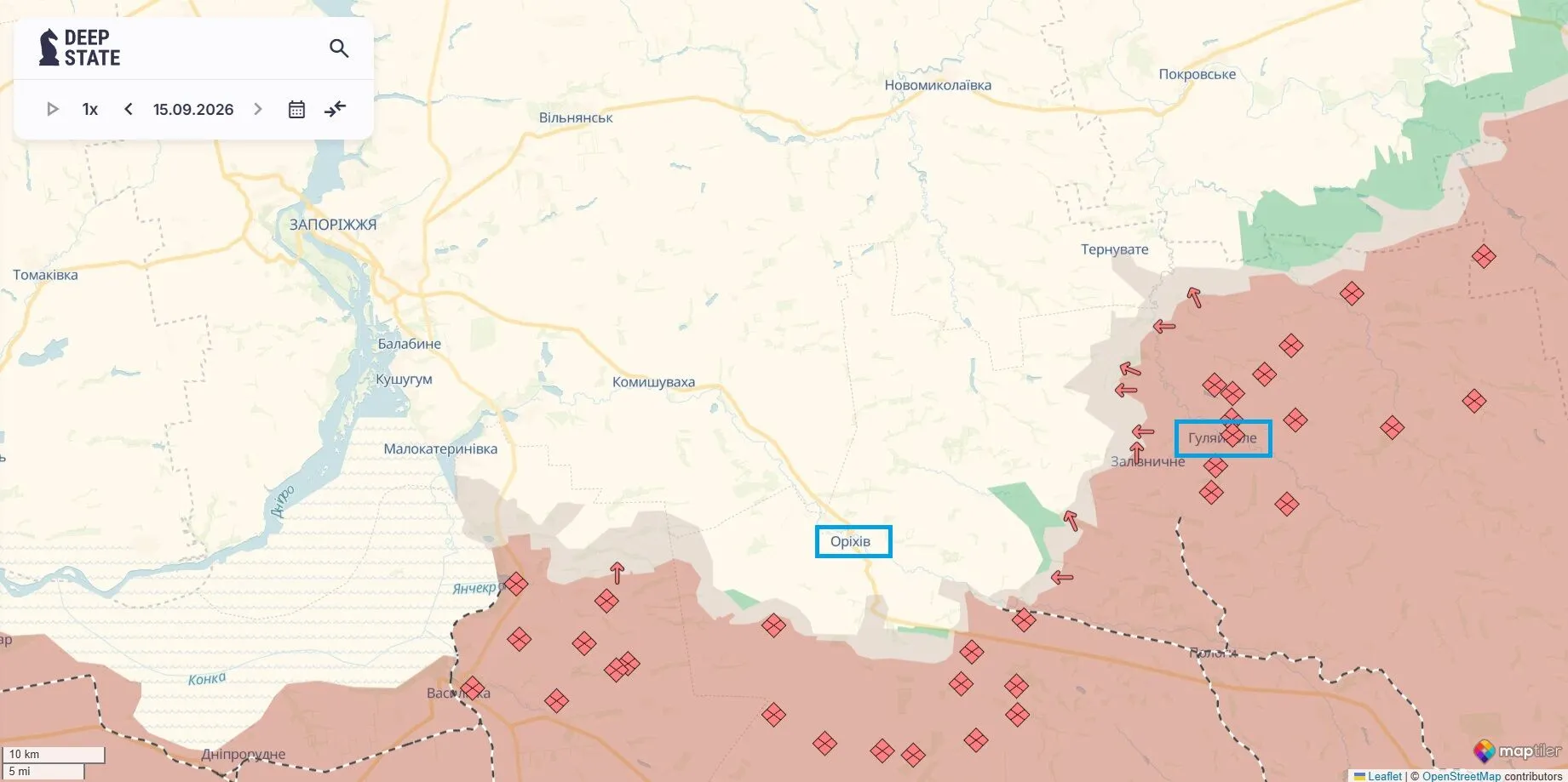 Карта бойових дій, Гуляйпольський напрямок, Оріхів.