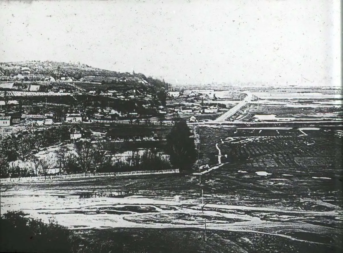 1890-ті роки. Вид з Лисої гори на Видубичі та гирло річки Либідь.