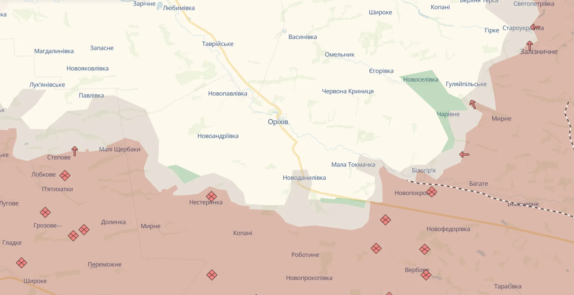 Карта боевых действий на Ореховском направлении по состоянию на 16 сентября.