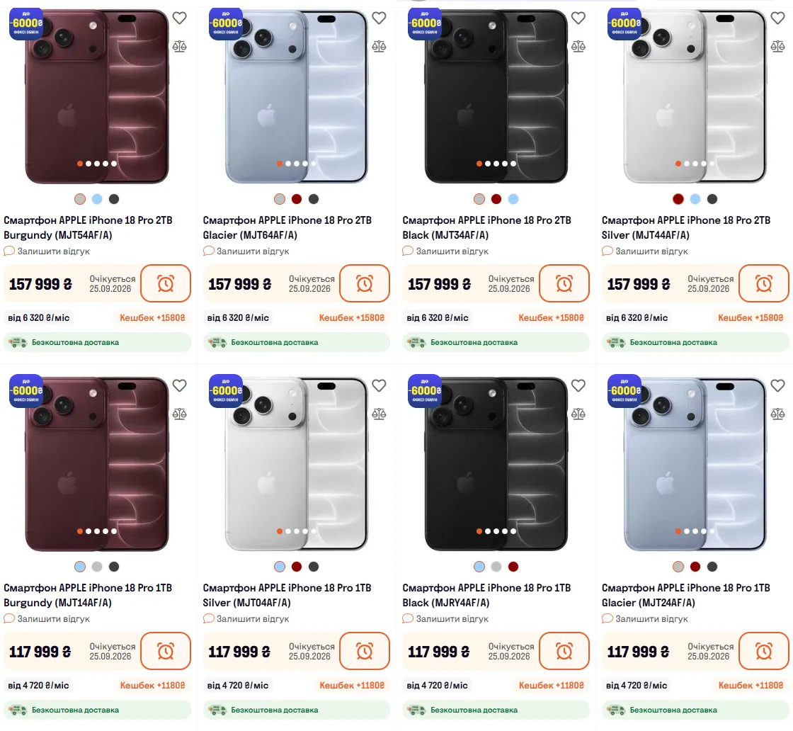 Цены на iPhone 18 Pro Max.