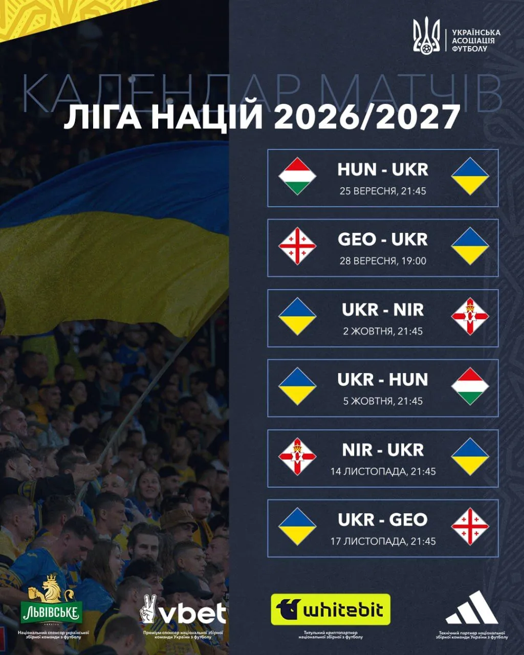 Розклад матчів збірної України в Лізі націй