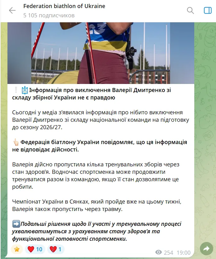 Федерация биатлону Украины опровергла исключение Дмитренко