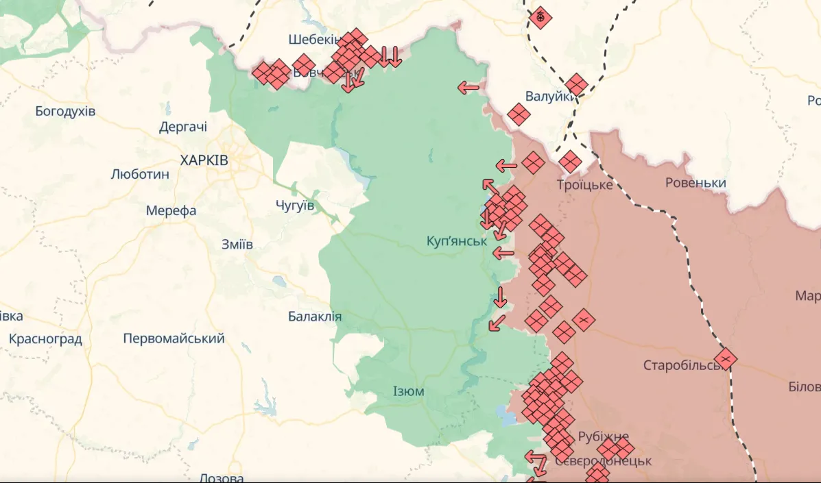 Карта боевых действий в Харьковской области.