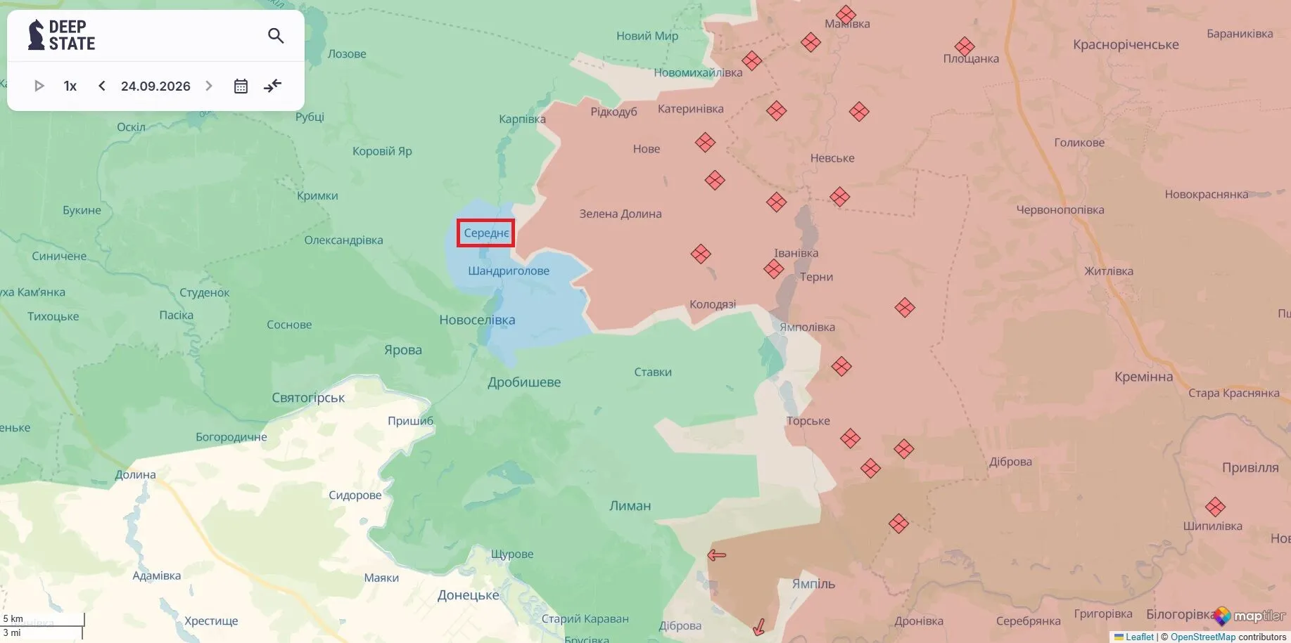 Мапа бойових дій, село Середнє.