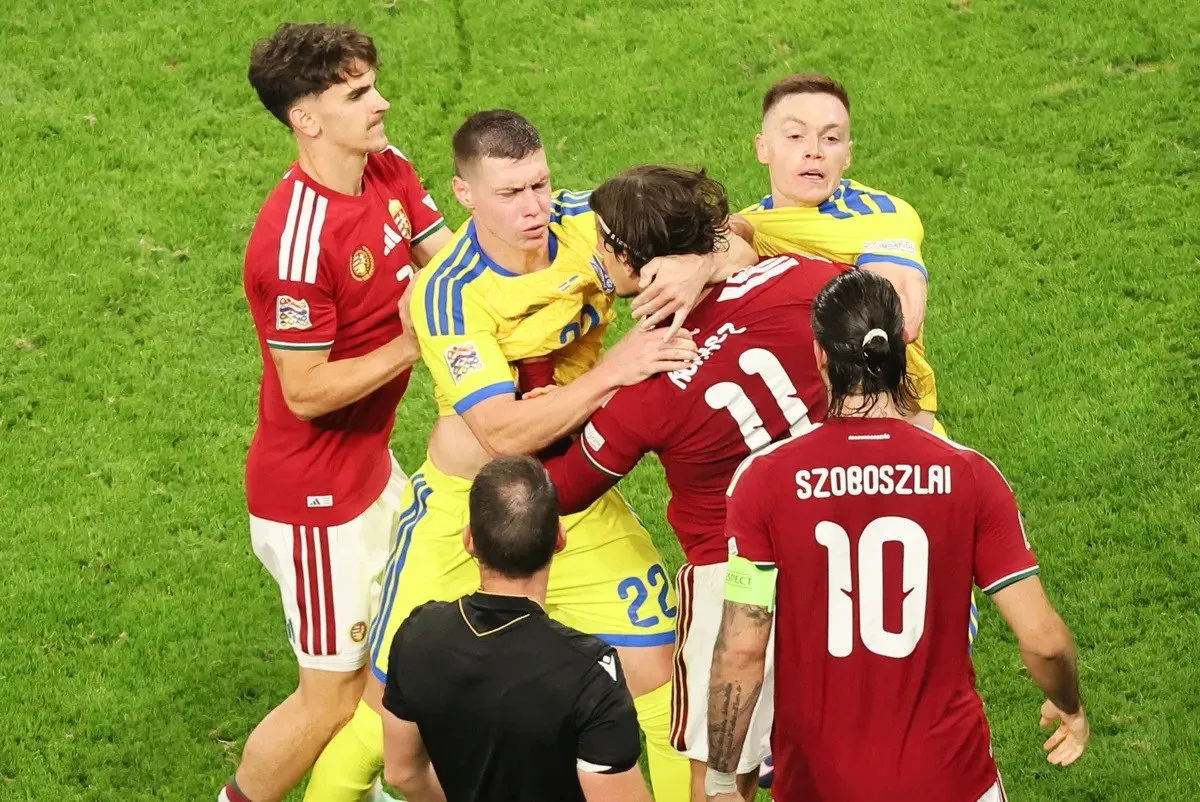 Украинцы и венгры устроили драку во время матча.