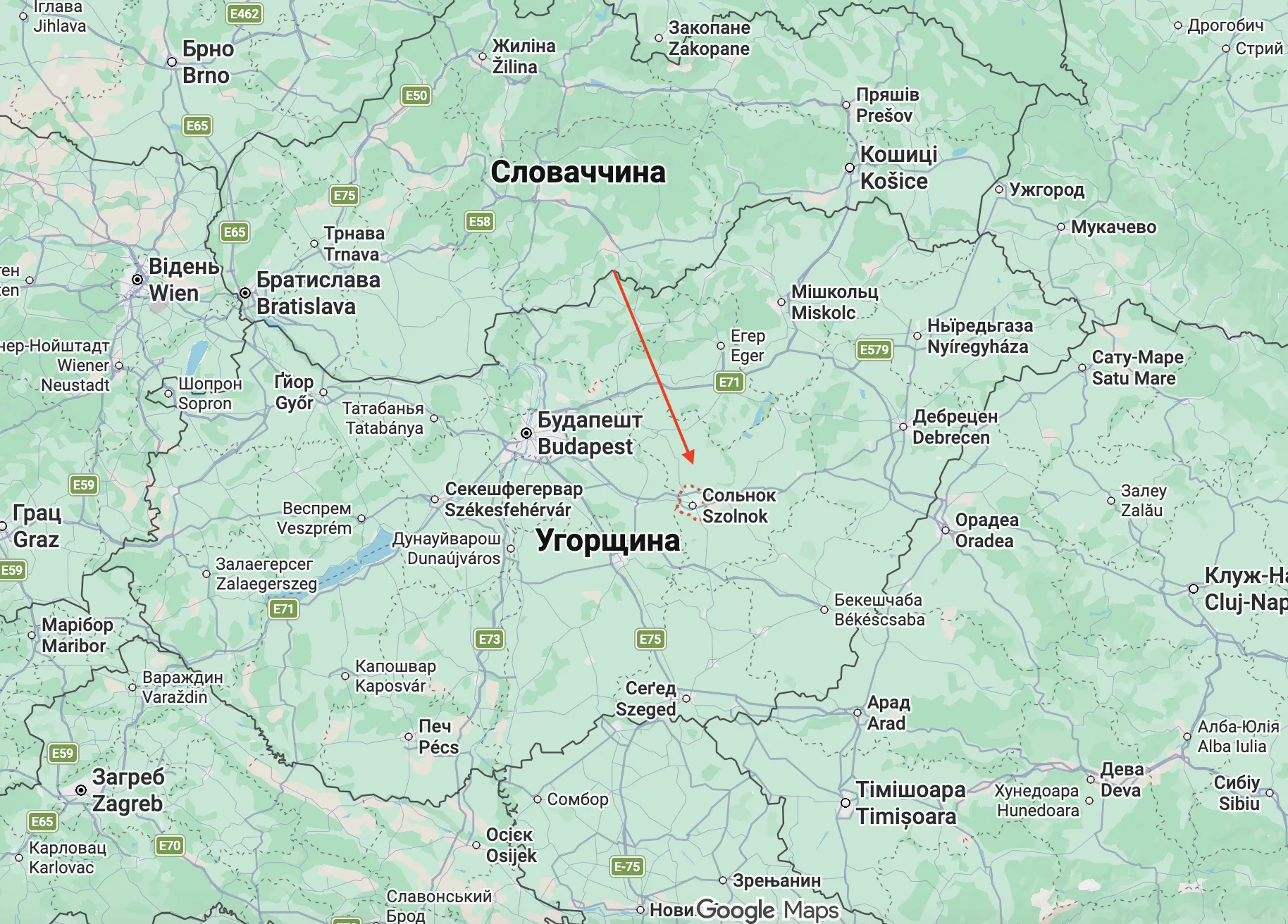 Сольнок на карті.