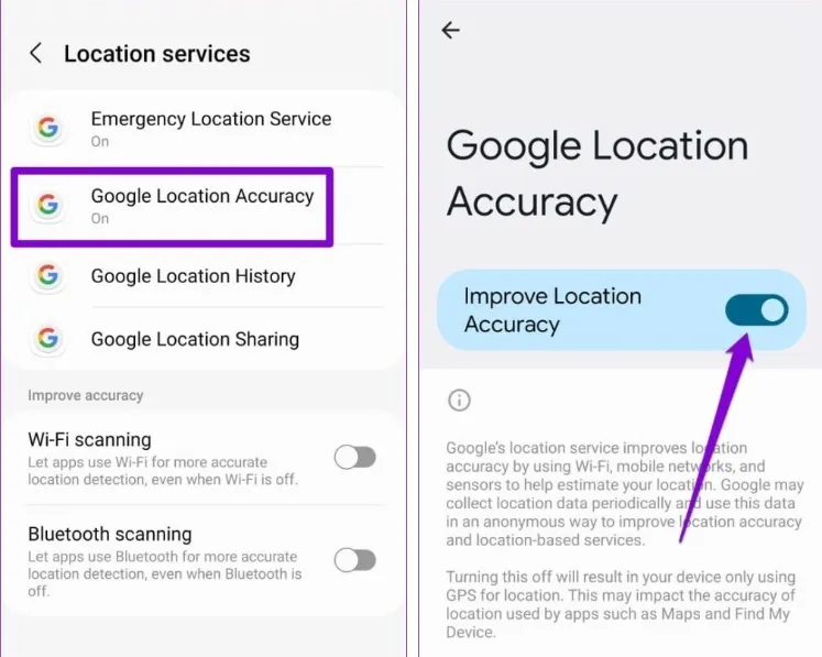 Отключение Google Location Accuracy.