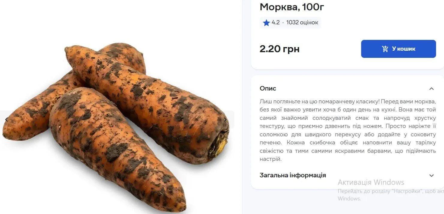 Ціни на моркву в супермаркетах