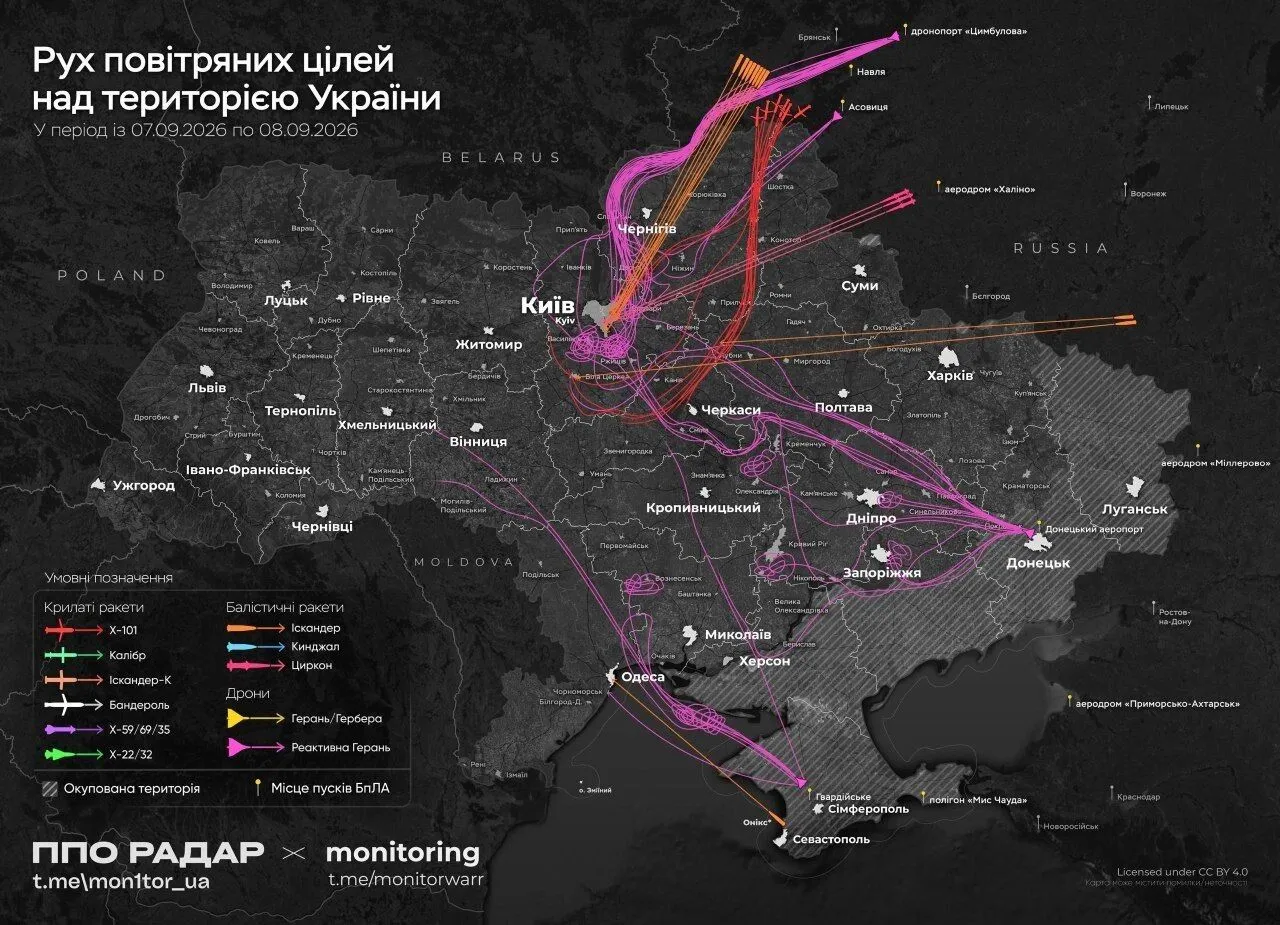 Карта движения ракет и БПЛА