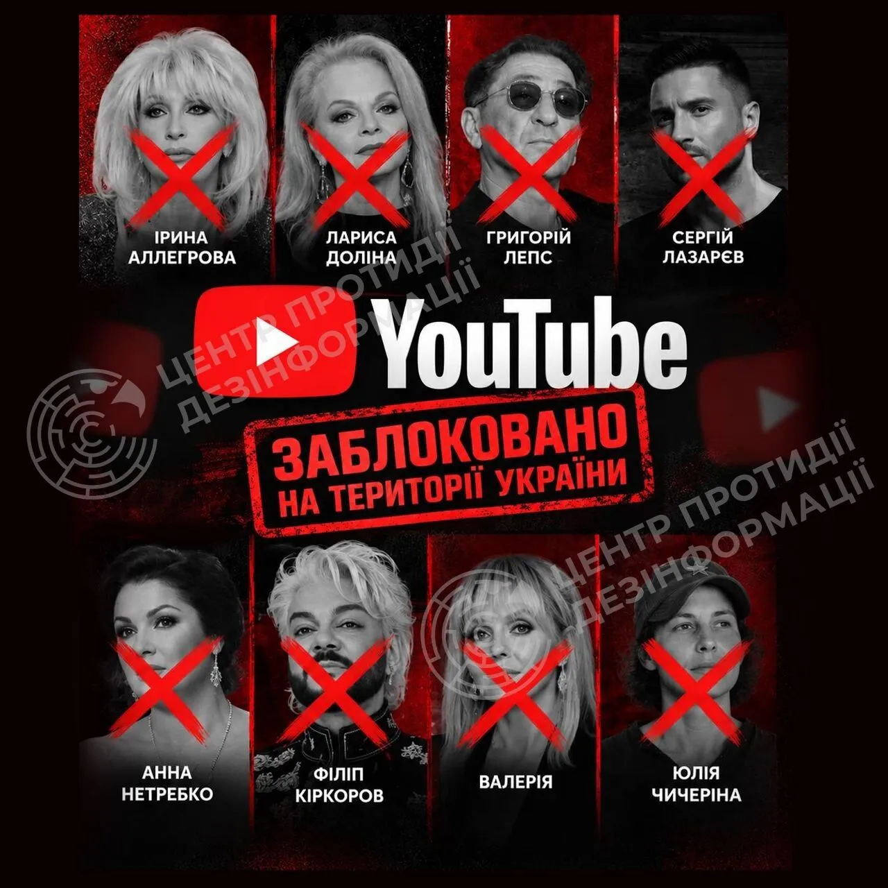 YouTube заблокировал на территории Украины каналы артистов-путинистов