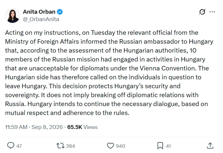 Допис в X Аніти Орбан.