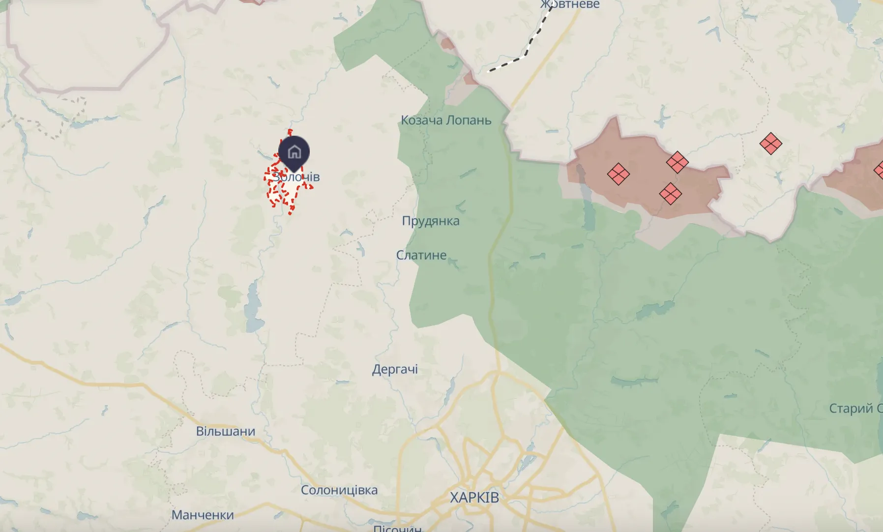 Золочів на карті.