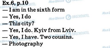 ГДЗ Англійська мова 6 клас сторінка ex.6,p10