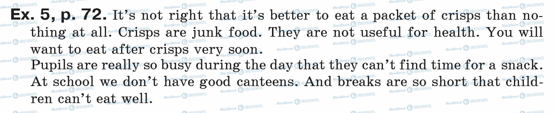 ГДЗ Англійська мова 7 клас сторінка ex.5.p.72