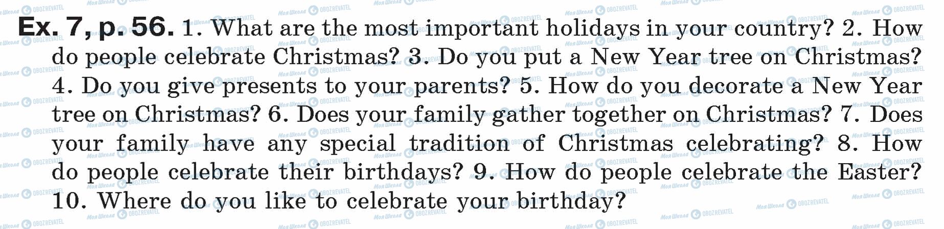 ГДЗ Английский язык 7 класс страница ex.7.p.56