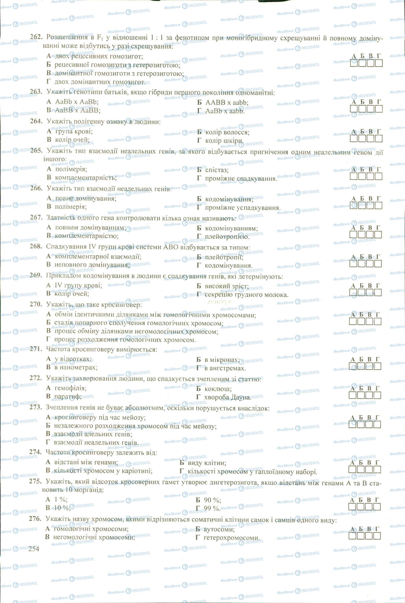 ЗНО Біологія 11 клас сторінка 262-276