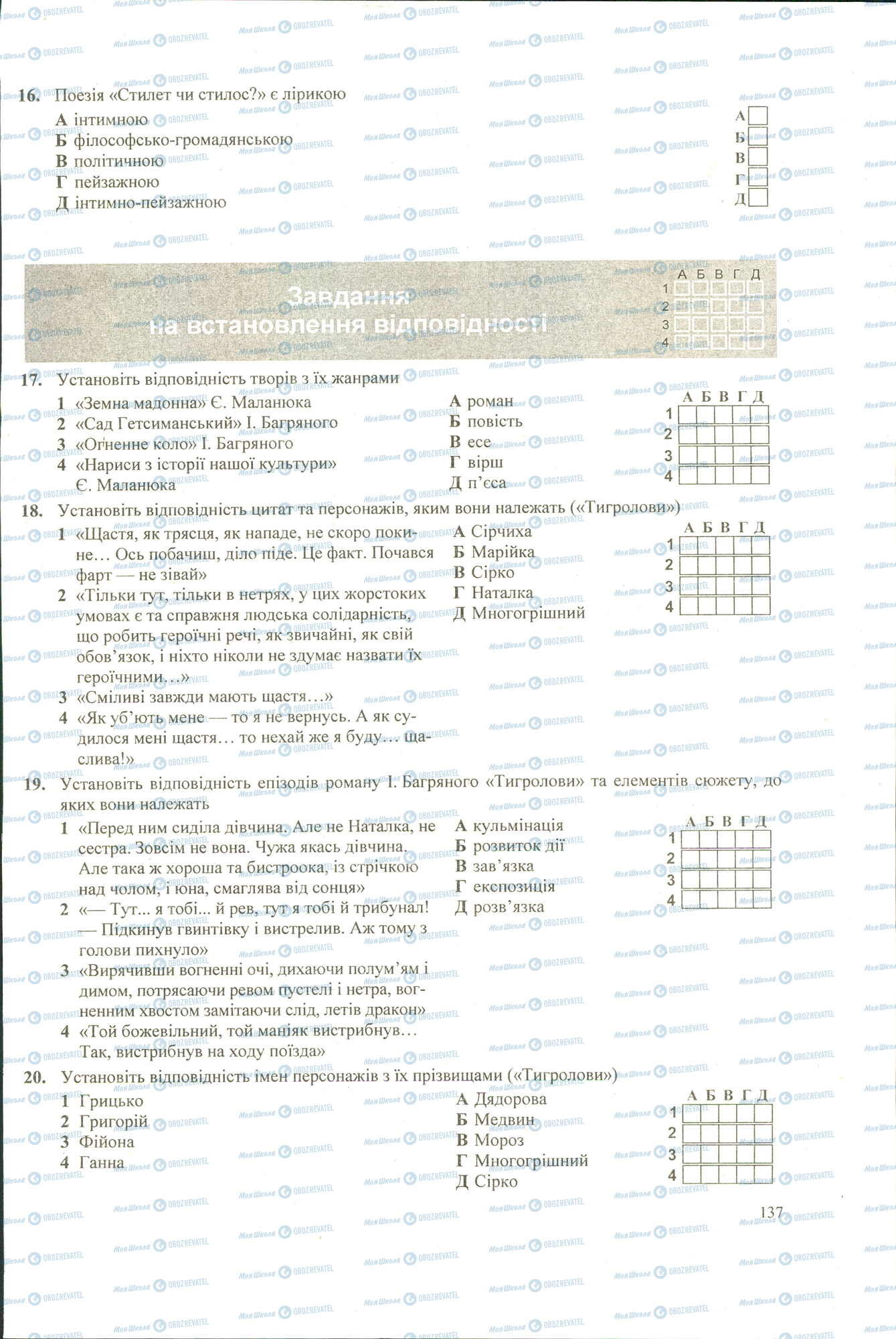 ЗНО Українська література 11 клас сторінка 16-20