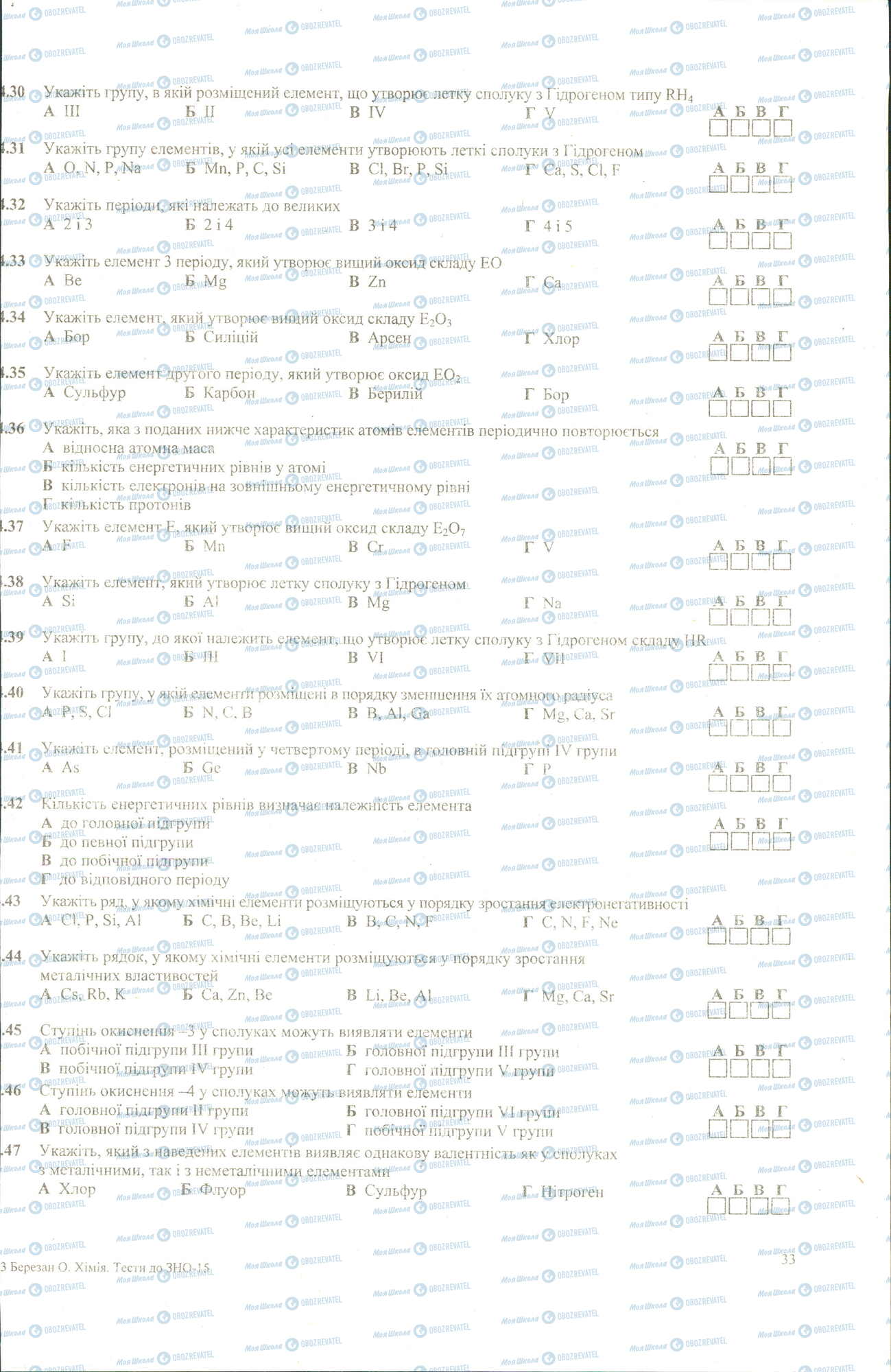 ЗНО Хімія 11 клас сторінка 30-47