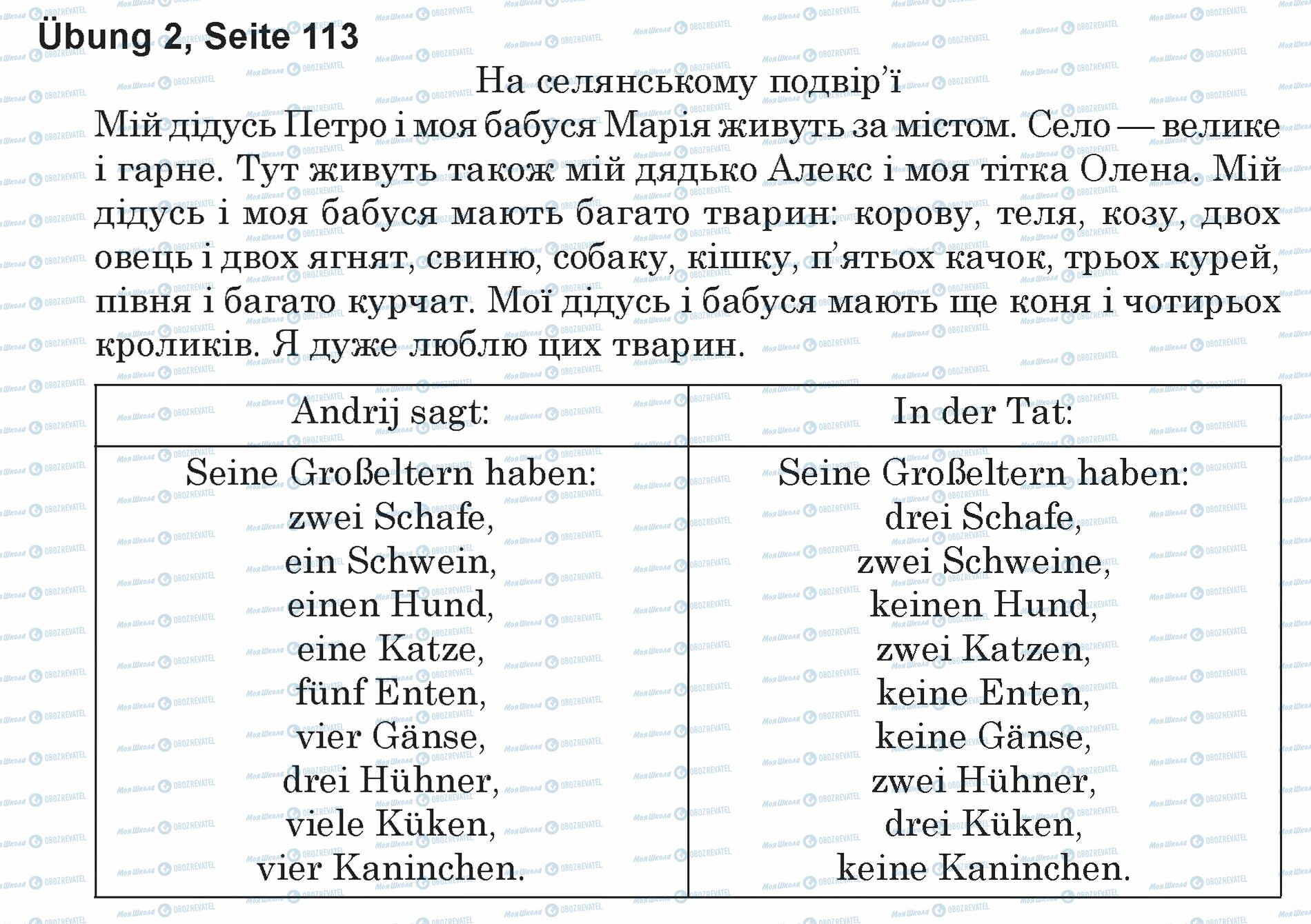 ГДЗ Німецька мова 5 клас сторінка Ubung 2, Seite 113
