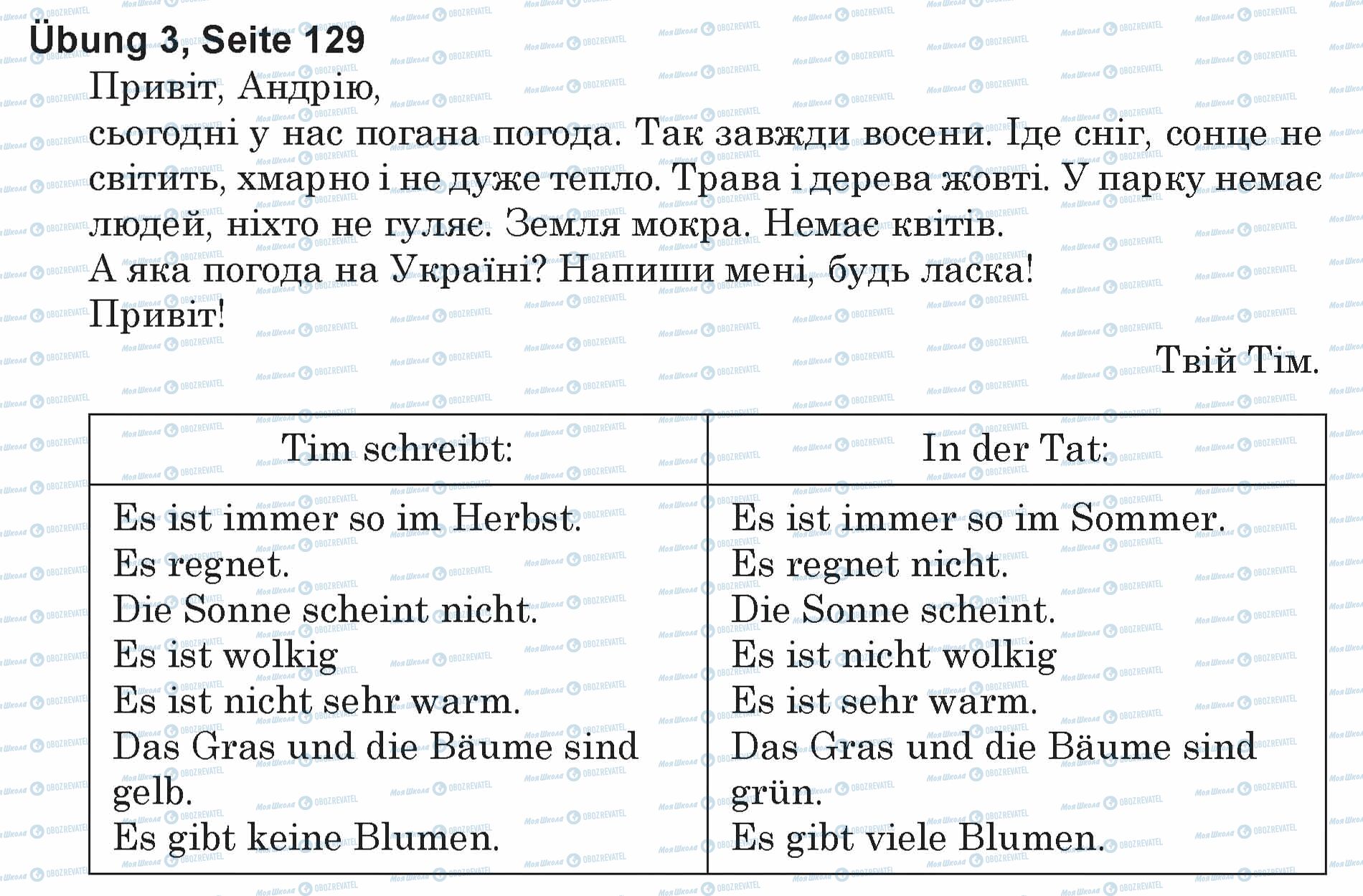 ГДЗ Німецька мова 5 клас сторінка Ubung 3, Seite 129