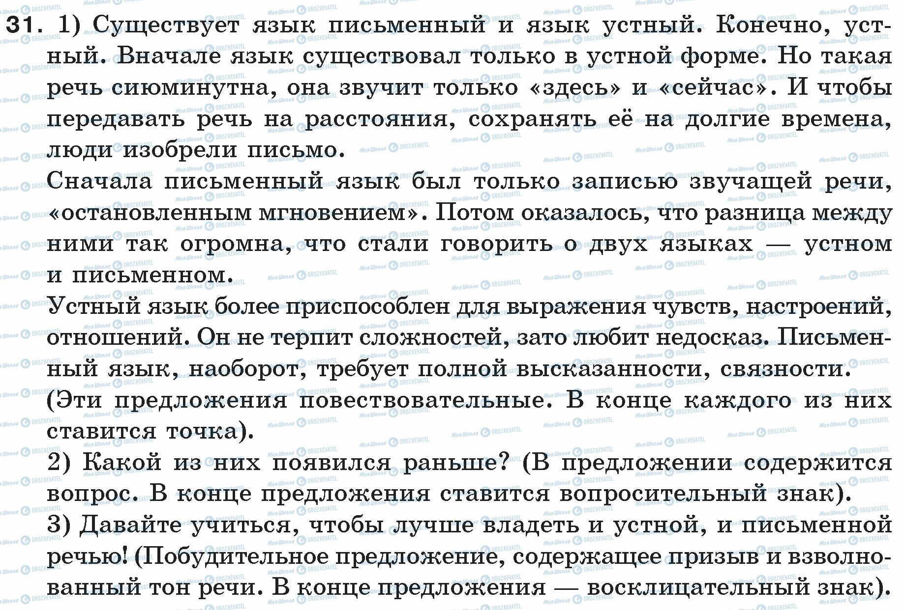 ГДЗ Російська мова 5 клас сторінка 31