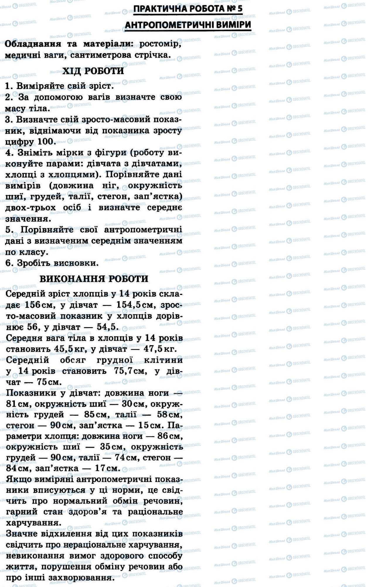 ГДЗ Біологія 9 клас сторінка № 5. Антропометричні виміри