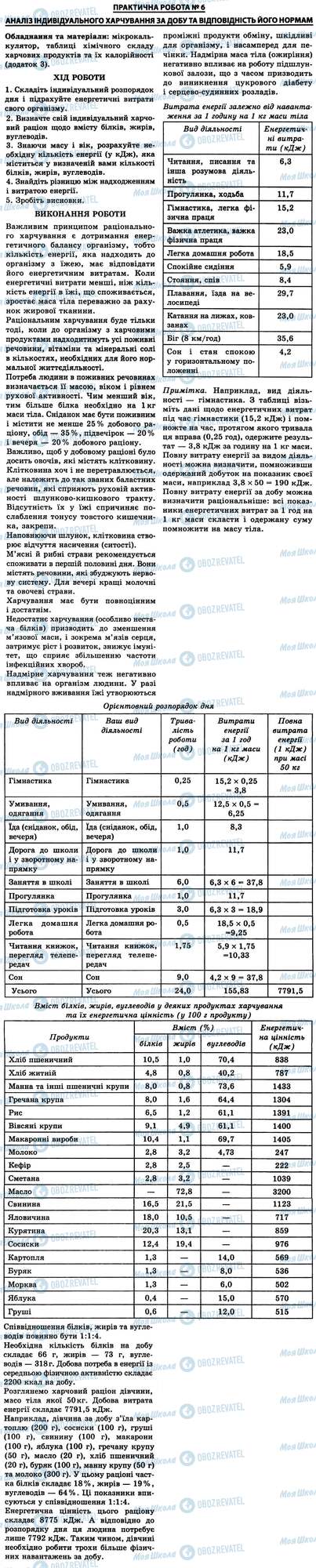 ГДЗ Биология 9 класс страница № 6. Аналіз харчування за добу