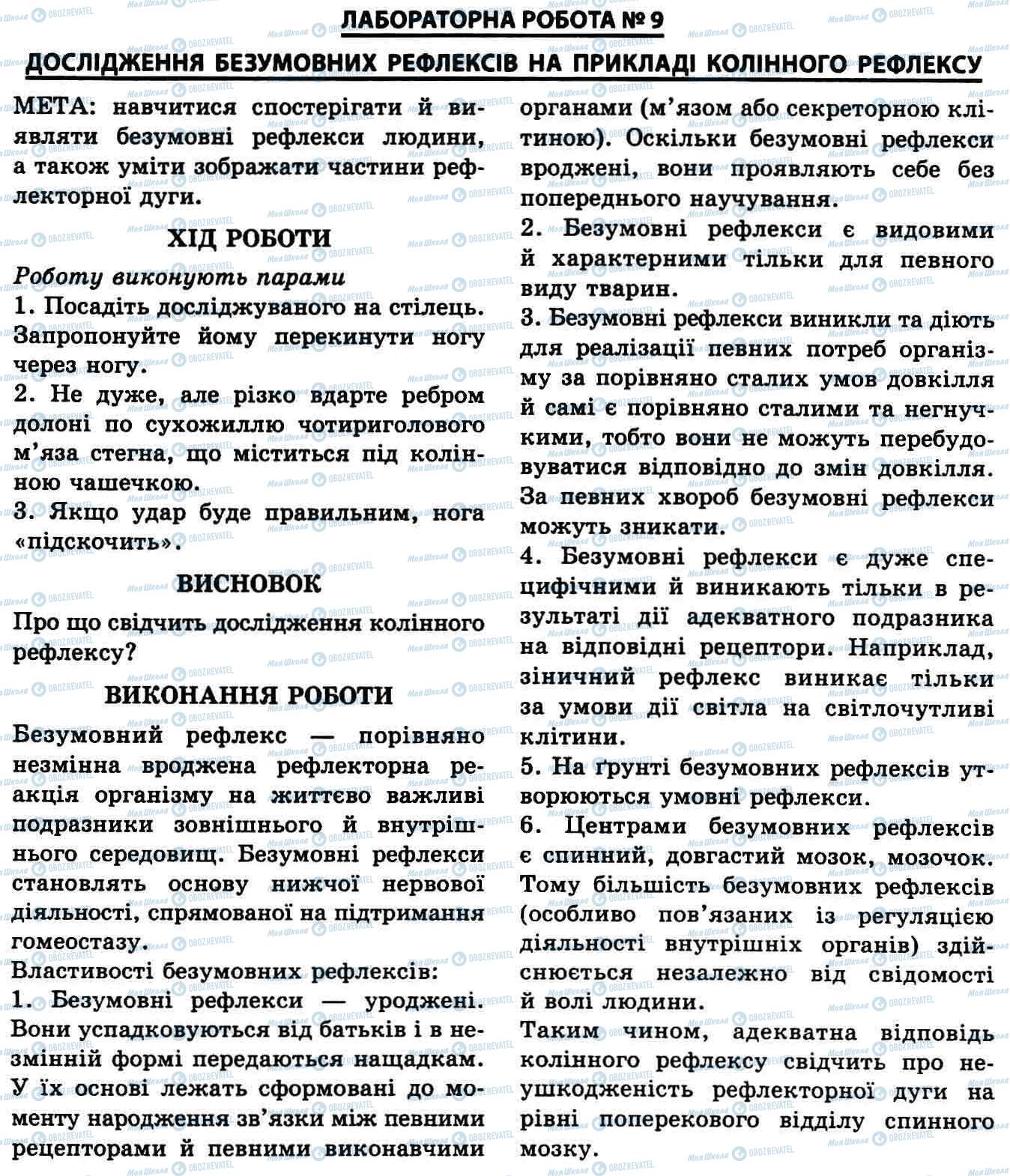 ГДЗ Биология 9 класс страница № 9. Дослідження безумовних рефлексів