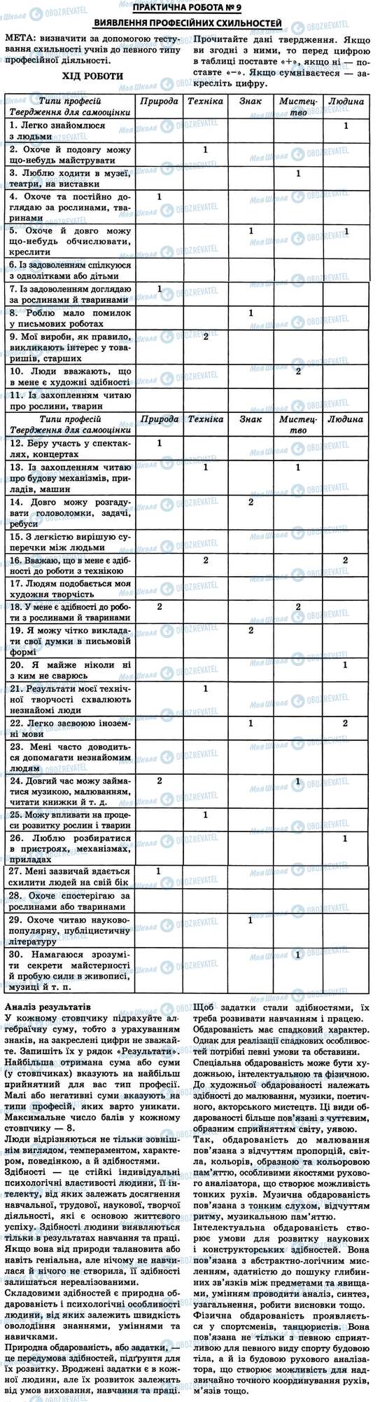 ГДЗ Біологія 9 клас сторінка № 9. Вимірювання професійних схильностей