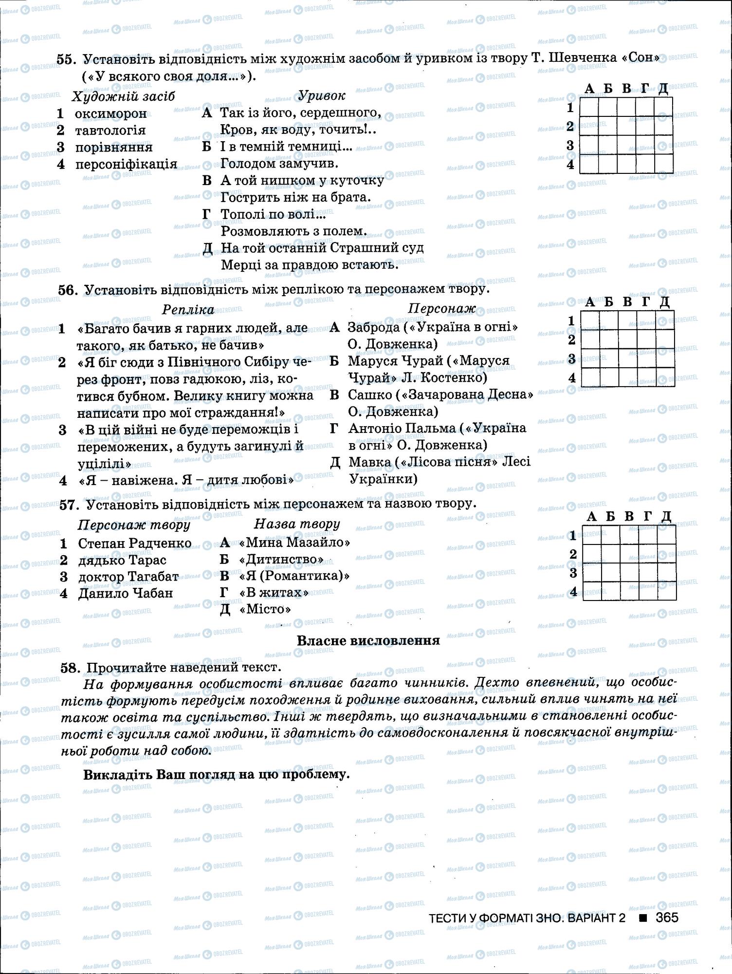 ЗНО Українська мова 11 клас сторінка 365