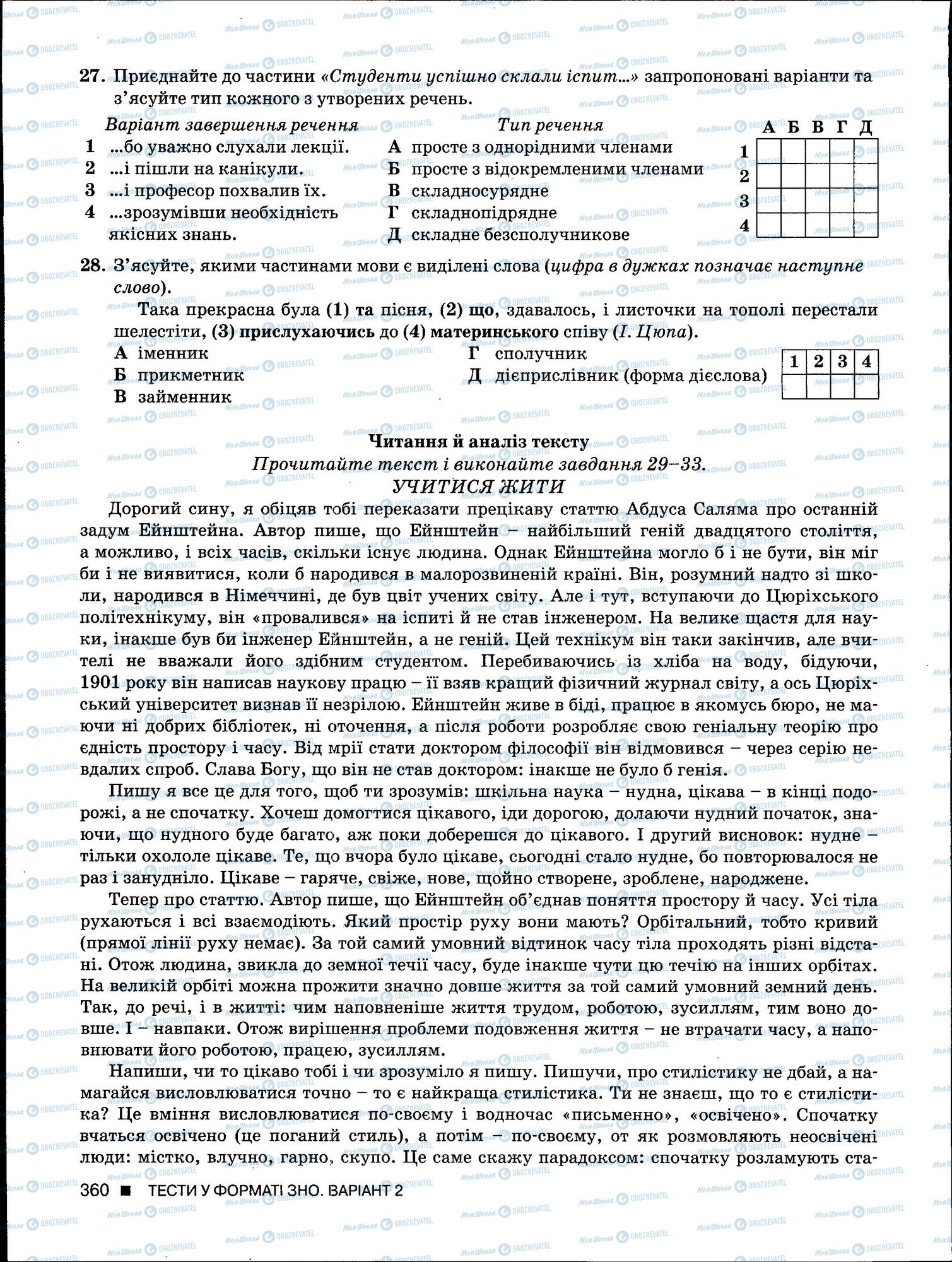 ЗНО Укр мова 11 класс страница 360