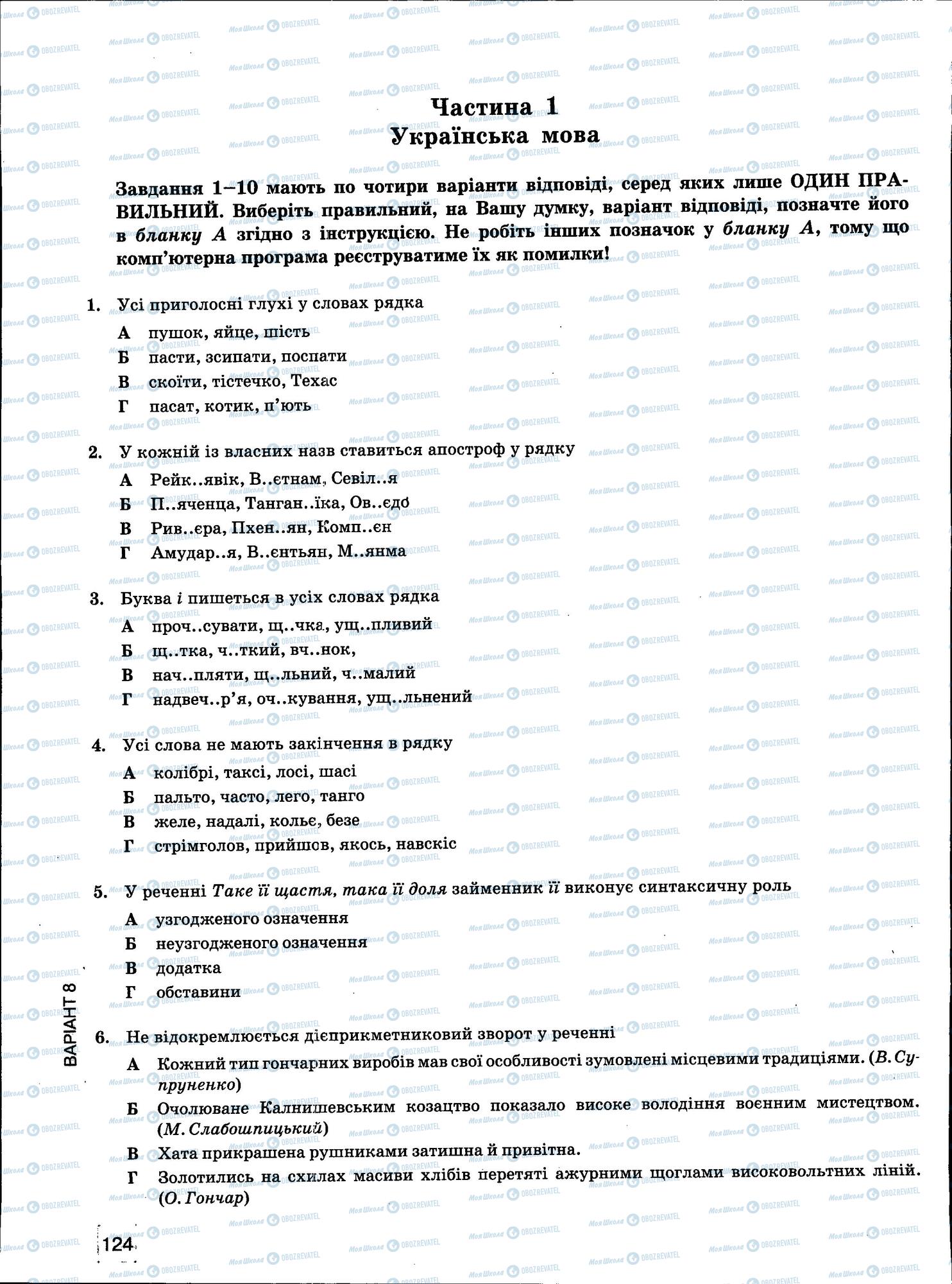 ЗНО Українська мова 11 клас сторінка 124