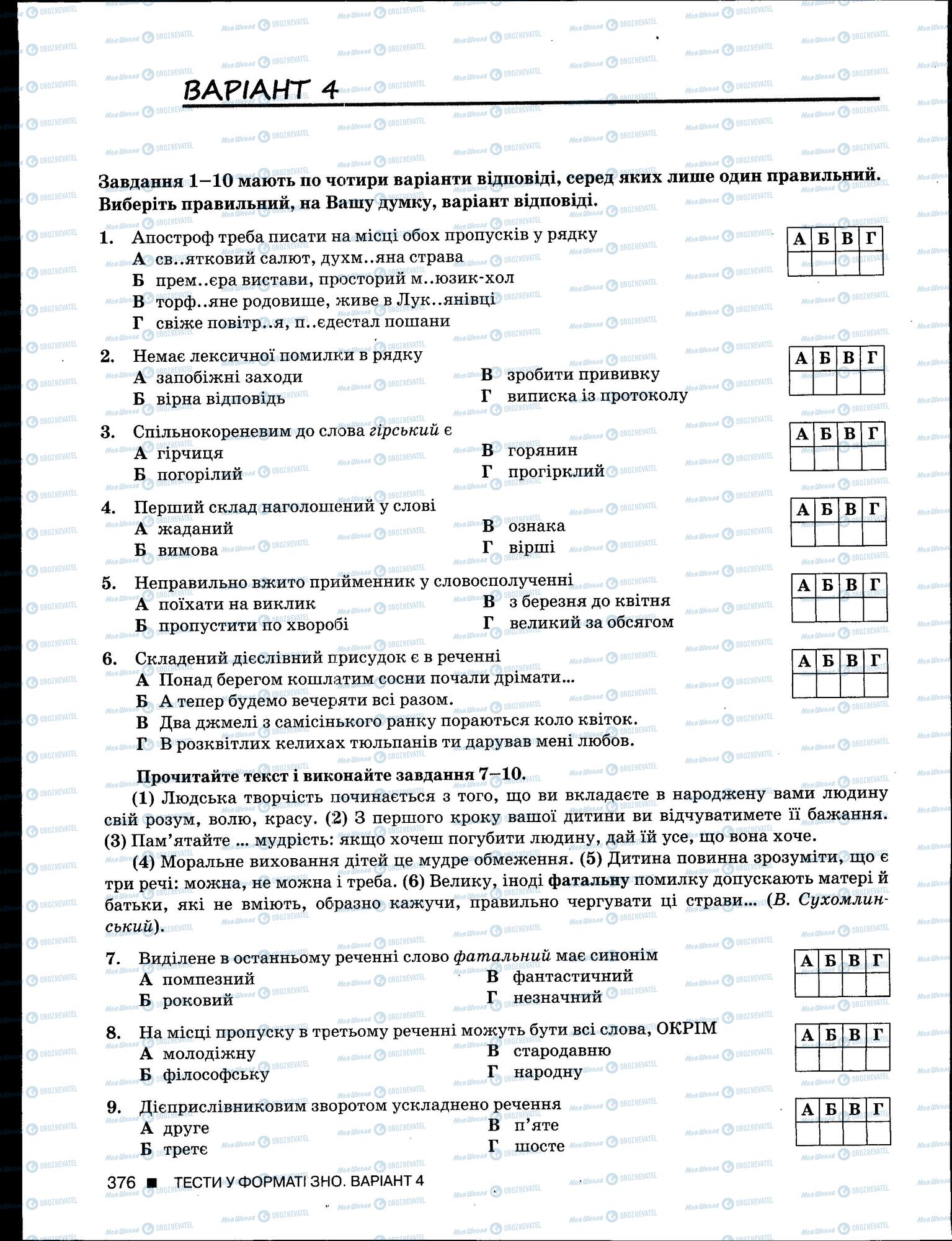 ЗНО Українська мова 11 клас сторінка 376