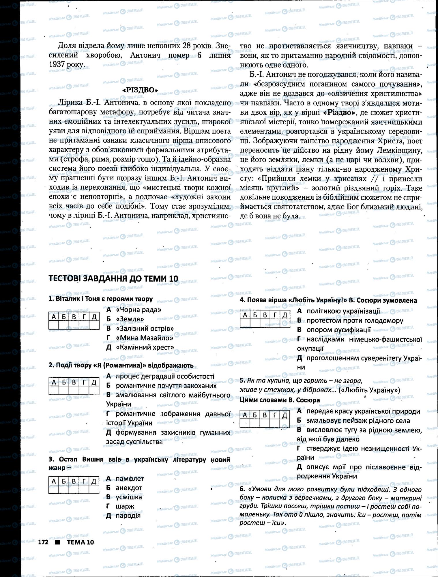 ЗНО Українська література 11 клас сторінка 172