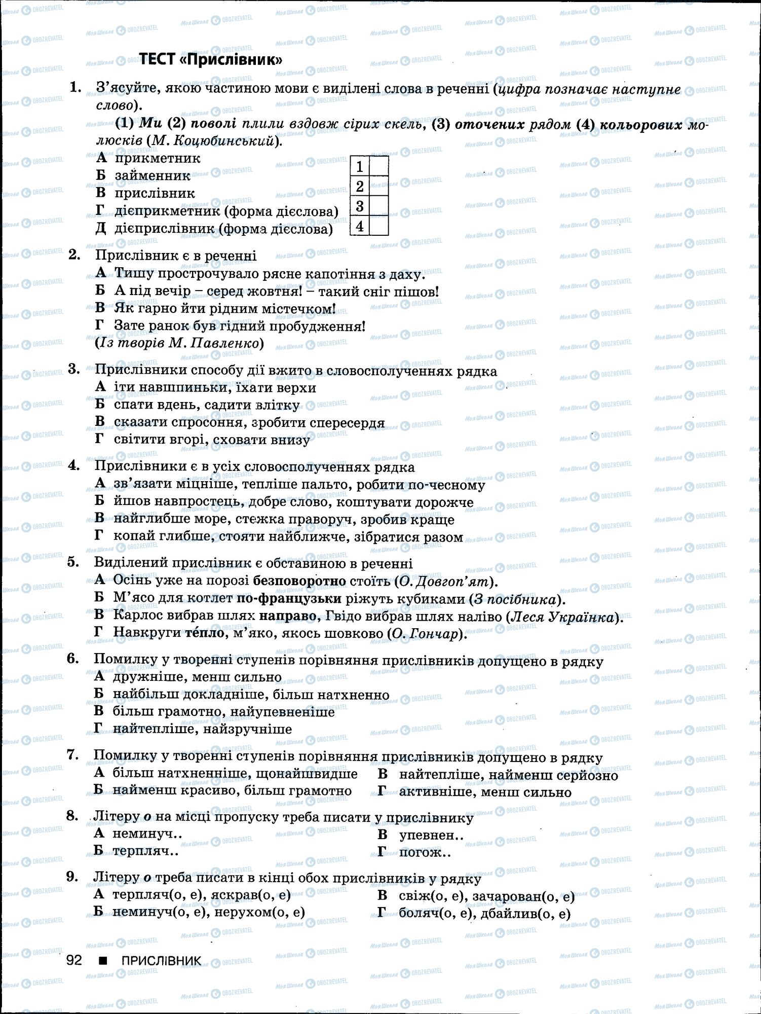 ЗНО Укр мова 11 класс страница 92