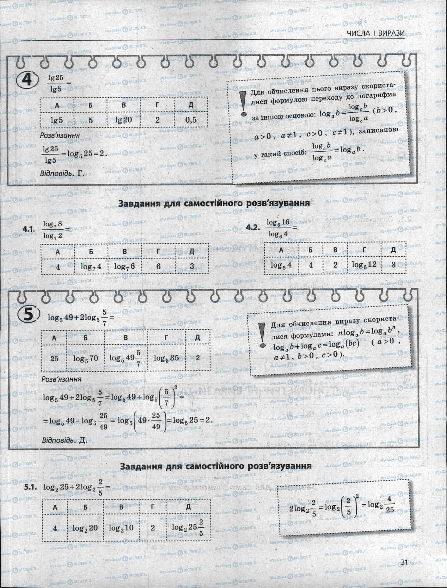 ЗНО Математика 11 клас сторінка 31