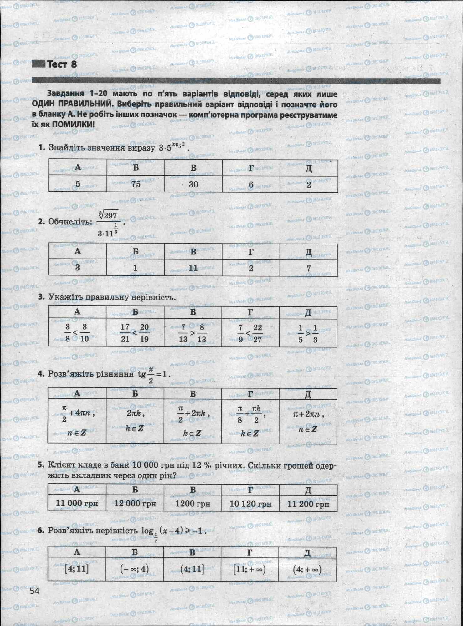 ЗНО Математика 11 класс страница 54