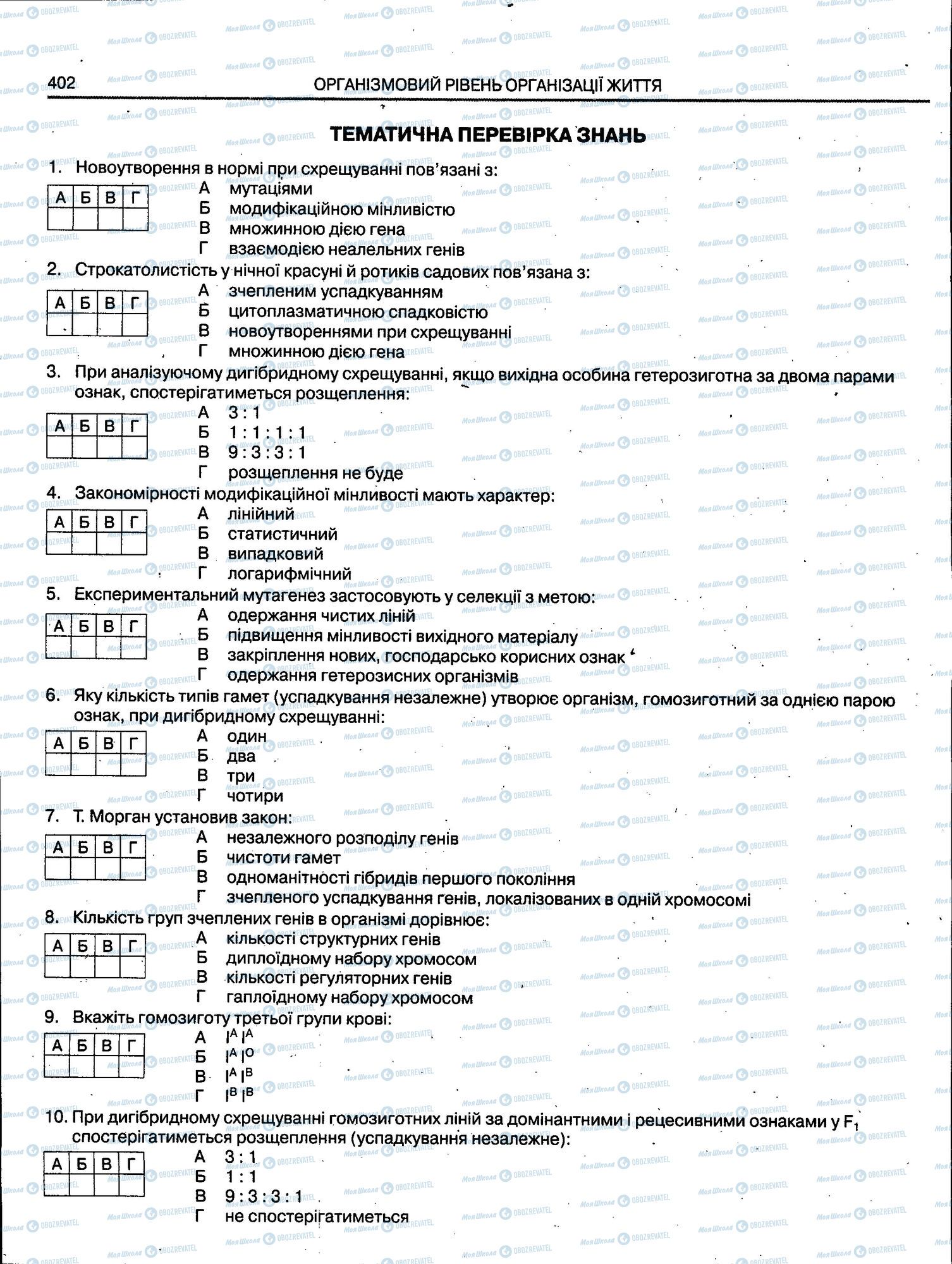 ЗНО Біологія 11 клас сторінка 402