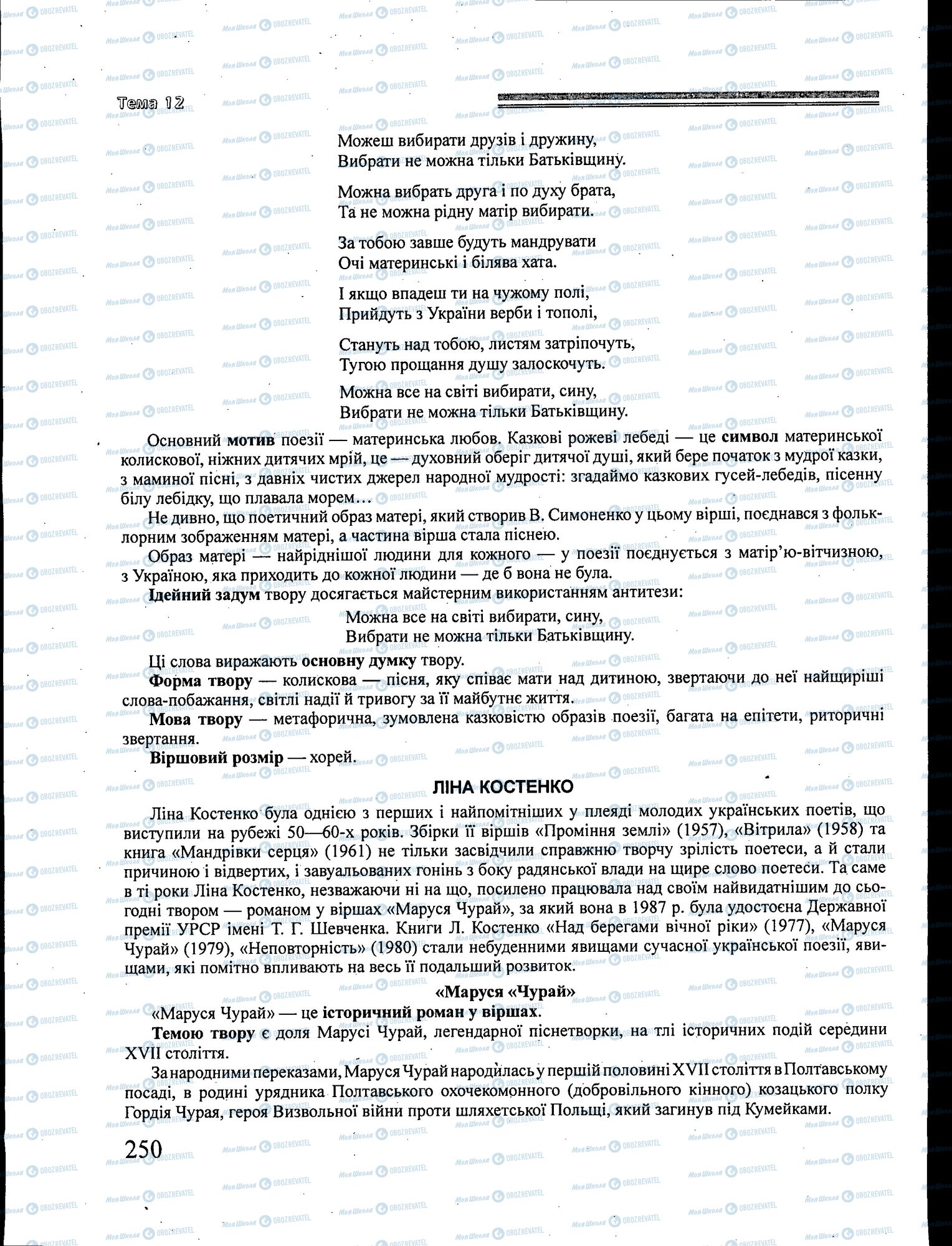 ЗНО Українська література 11 клас сторінка 250