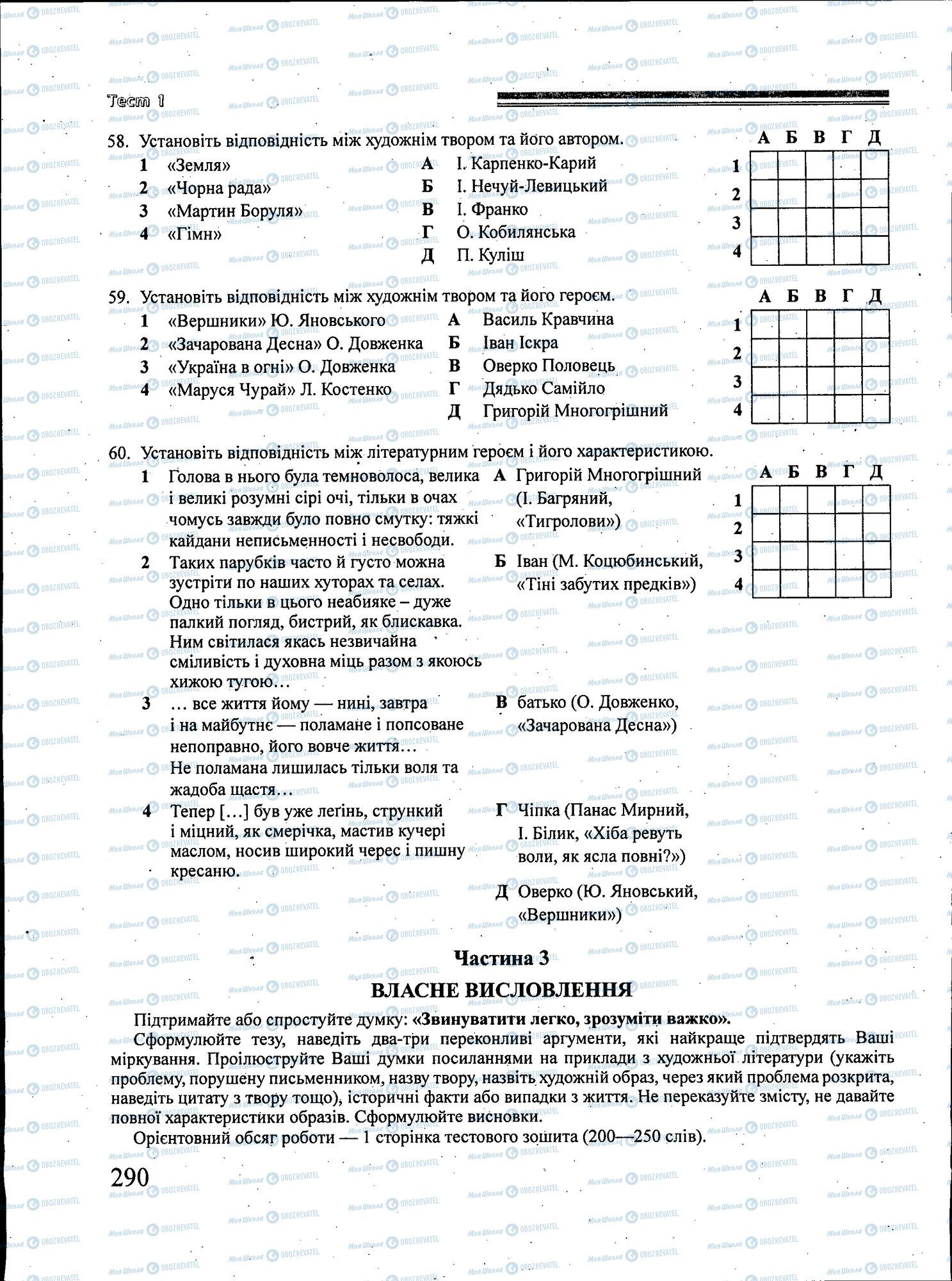 ЗНО Українська література 11 клас сторінка 290