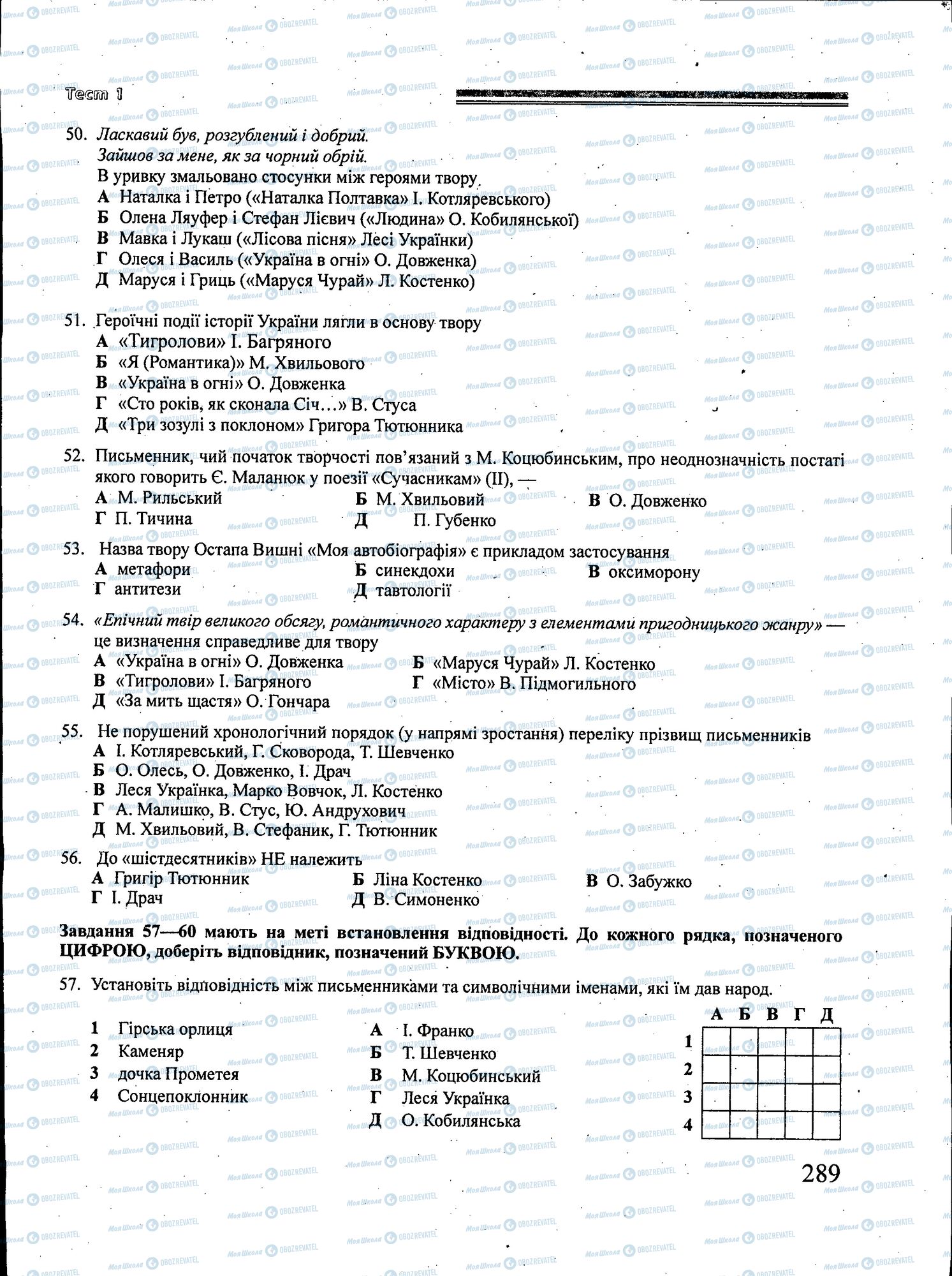 ЗНО Українська література 11 клас сторінка 289