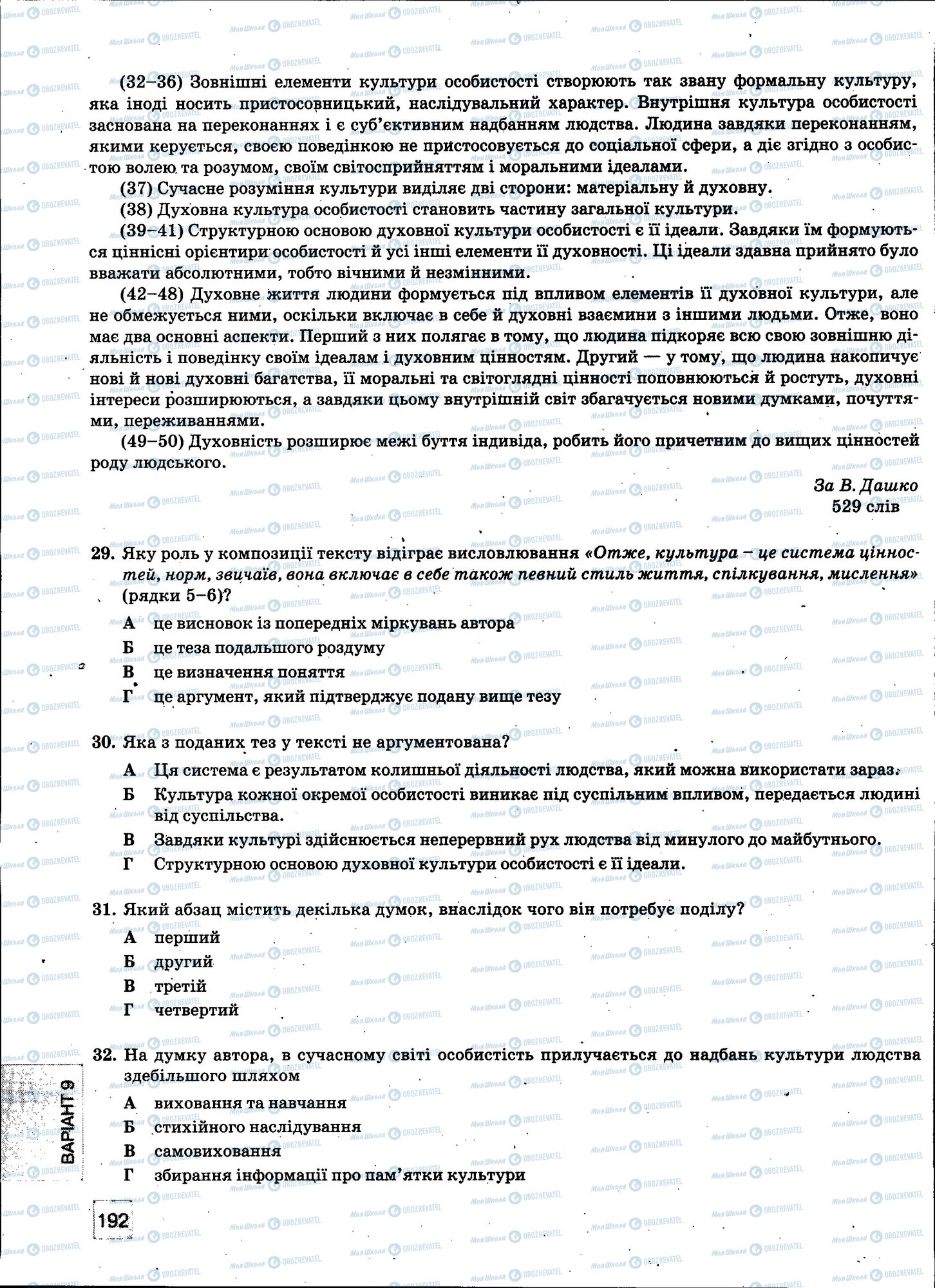 ЗНО Українська мова 11 клас сторінка 192