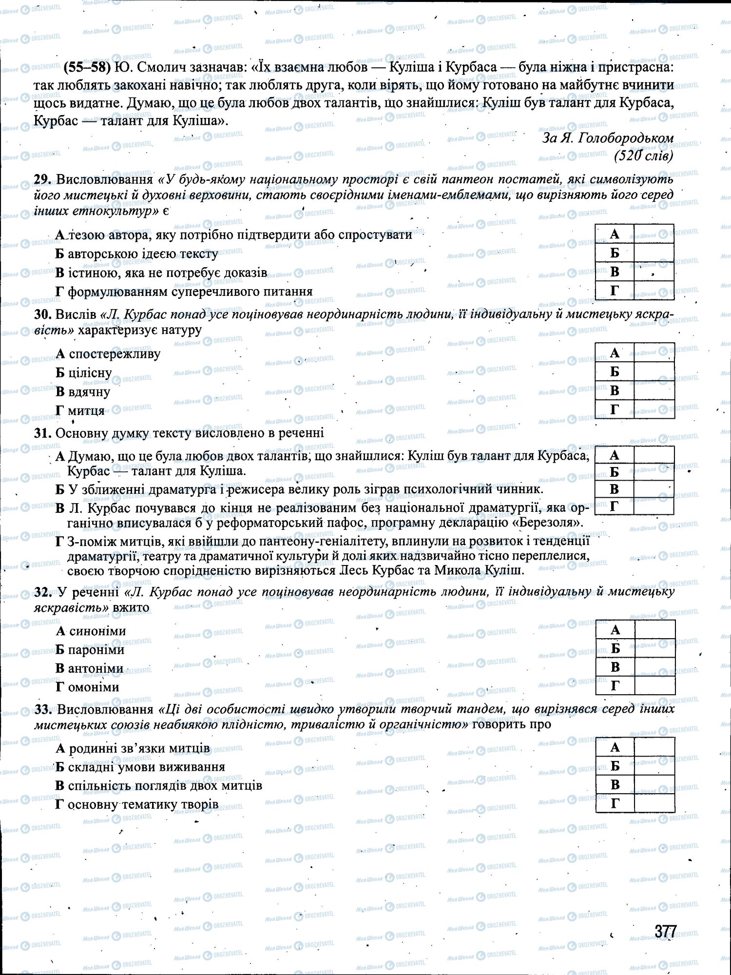 ЗНО Українська мова 11 клас сторінка 377