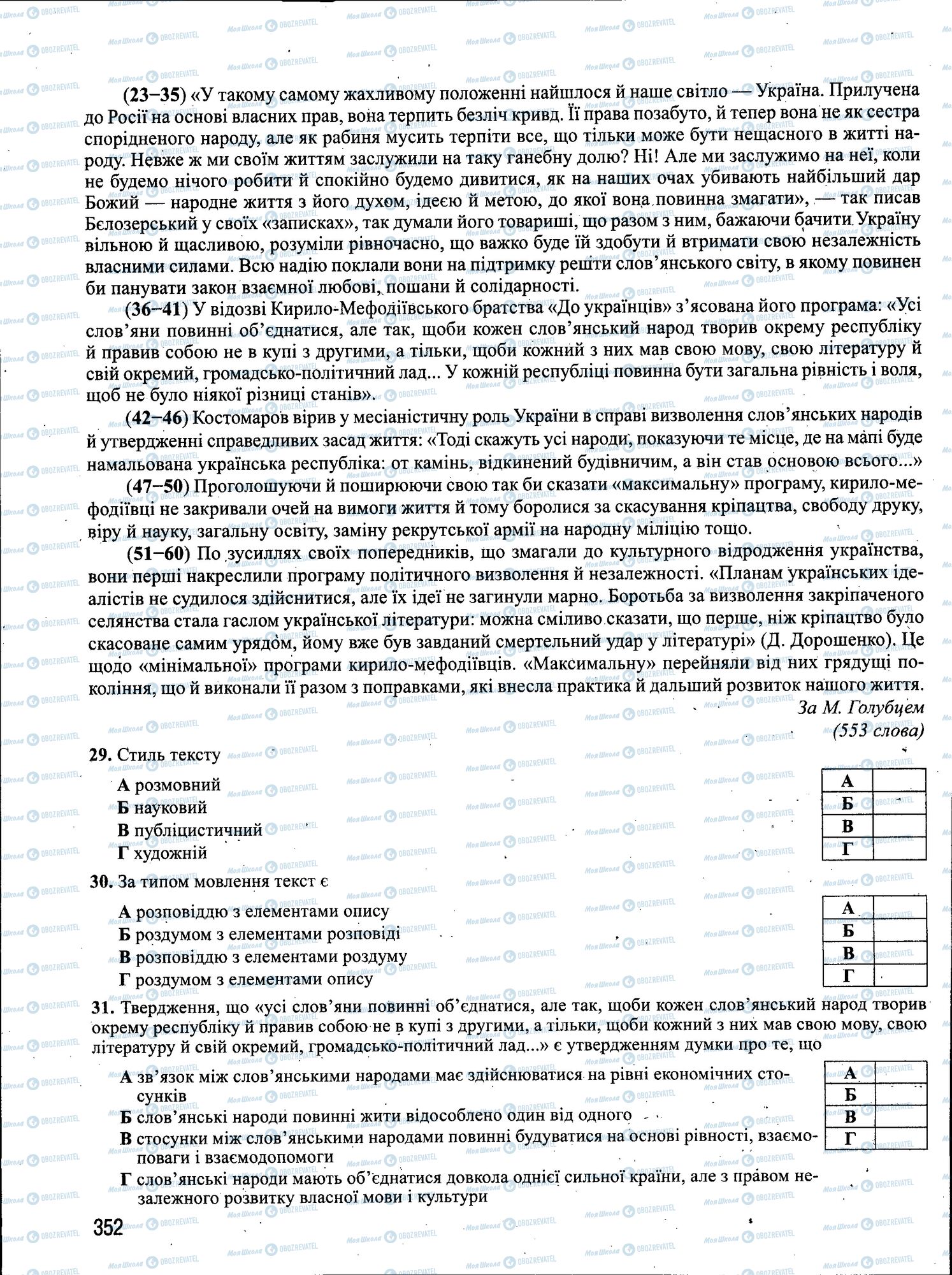 ЗНО Українська мова 11 клас сторінка 352