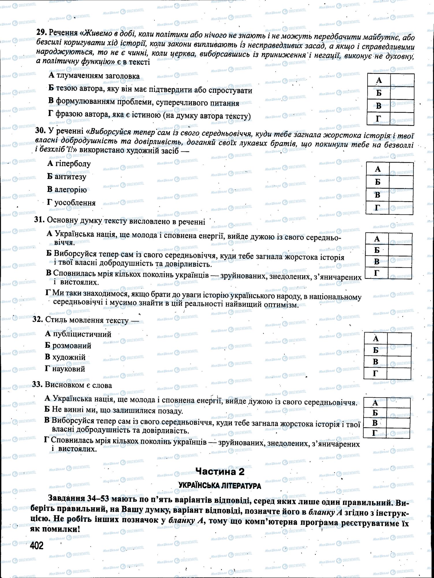 ЗНО Українська мова 11 клас сторінка 402